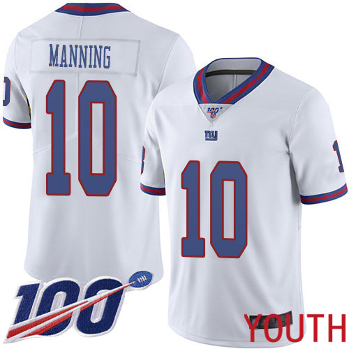 Youth New York Giants #10 Eli Manning Limited White Rush Vapor Untouchable 100th Season Football NFL Jersey->youth nfl jersey->Youth Jersey